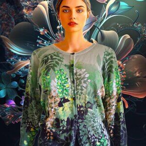 JOSEPH A. Blossoming Floral Print 3/4 Sleeve Cardigan Size M